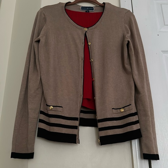 Taupe Cardigan with Black Stripes - Picture 2 of 2